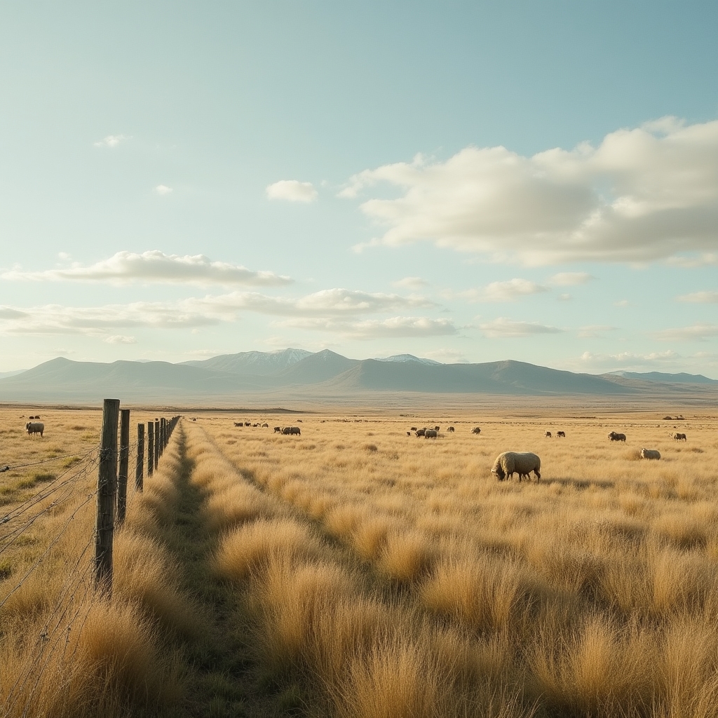 Paisaje rural extenso de la Patagonia con producción ganadera