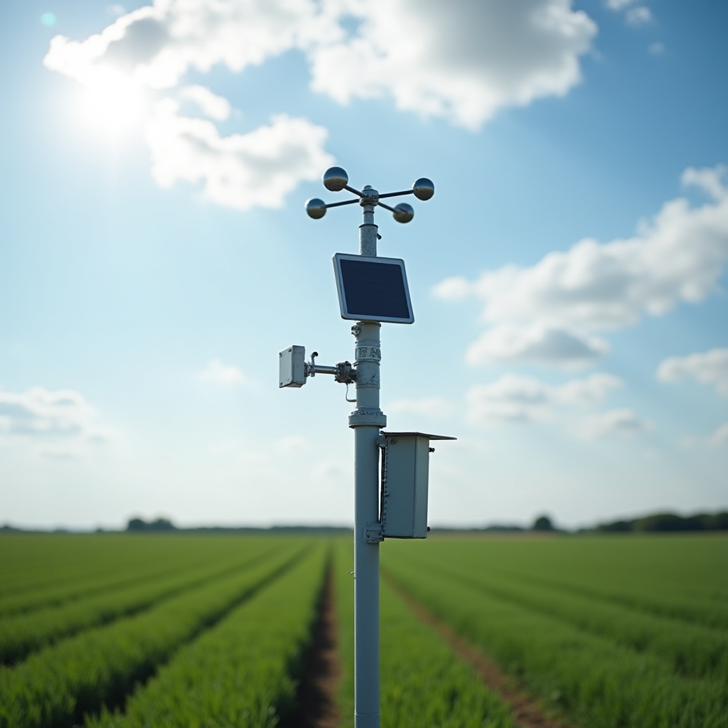 Estación meteorológica instalada en medio de un campo de cultivo